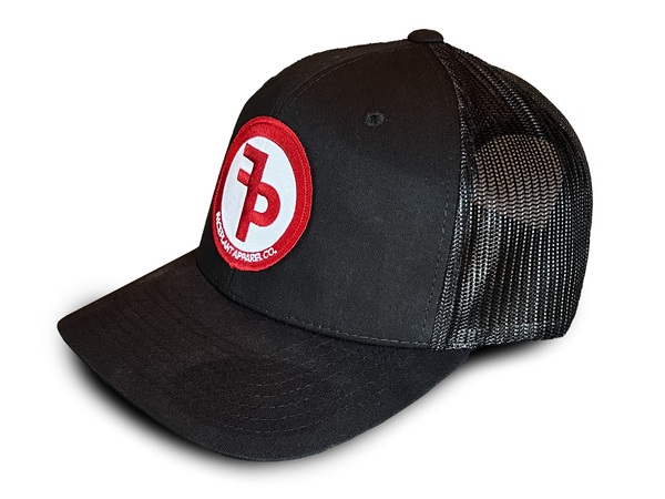 FP APPAREL, Red Circle Logo, Black Trucker Hat