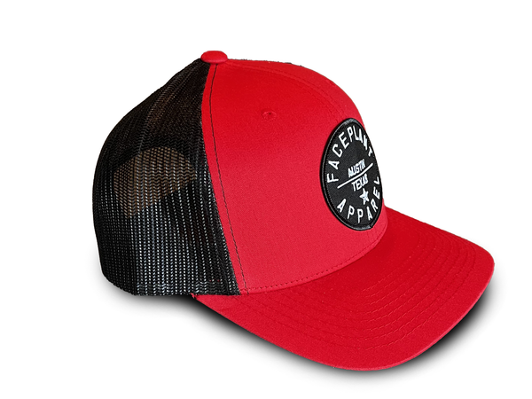 FP APPAREL Badge, Red and Black Trucker Hat