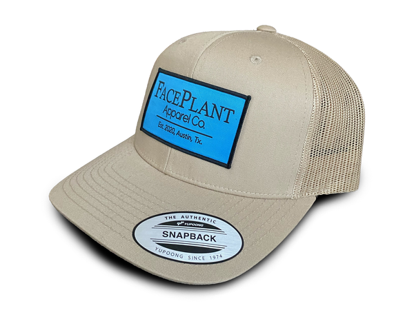 FP APPAREL, Blue Business Card Badge, Tan Trucker Hat